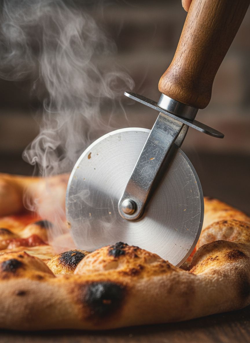 Pizzastück wird aus der Pizza gezogen — geschmolzener Käse